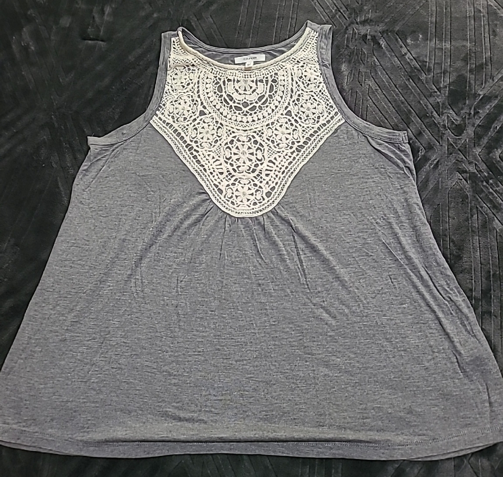 Maurices Charcoal Tank Top with Cream Lace